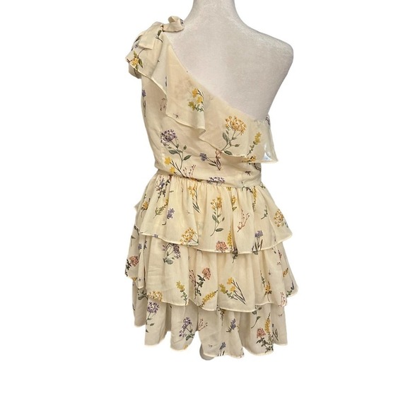 Lulus Women Perfect Posy Cream Floral Print One-Shoulder Ruffled Mini Dress Sz M - Picture 5 of 9